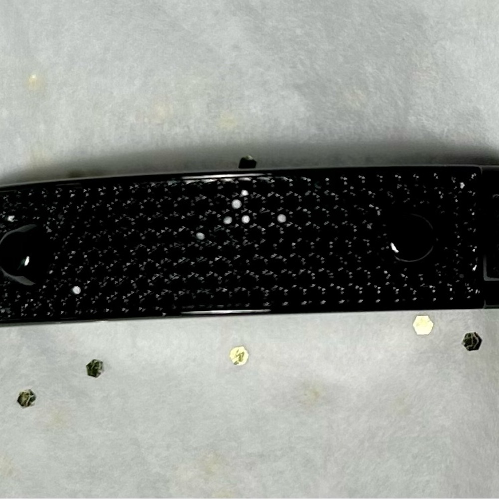 Black Pave Rhinestone Bracelet on Leather Strap - Picture 3 of 10